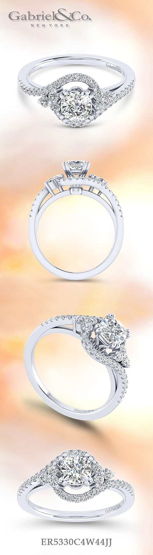 14K White Gold Cushion Cut Diamond Engagement Ring angle 